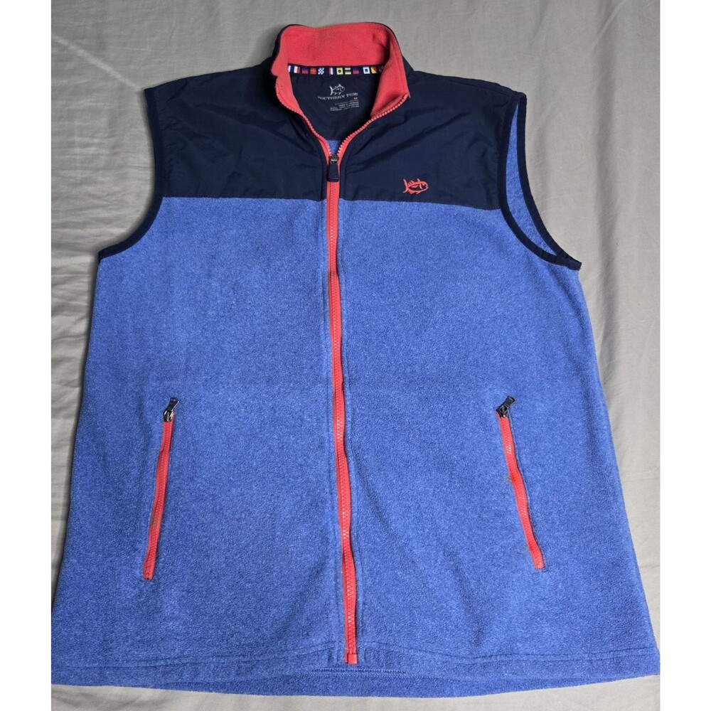 Southern Tide Vest Mens Medium Blue Navy Fleece Full Zip Nylon Yoke Outdoor
